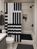 Set cortina 12 ganchos de baño + alfombra antideslizante