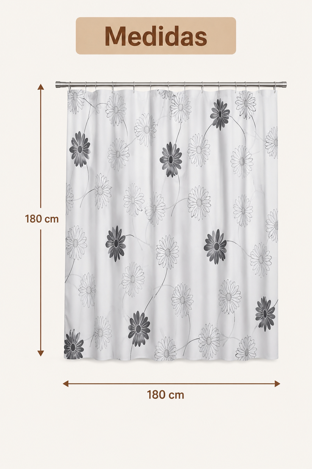 Set de cortina baño 12 ganchos + alfombra antideslizante